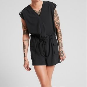 Athleta Sutton black drawstring romper w/ cargo pockets